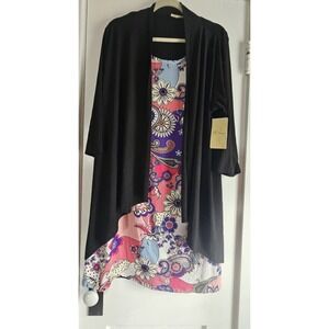 NWT RAE REPUBLIC USA made draped cardigan‎ layered over paisley floral dress 3X